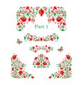 Red green floral folk vintage pattern collection with decorative pomegranate. Part 1