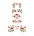 Red green floral folk vintage pattern collection with decorative pomegranate. Part 2