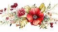 red green flower garden watercolor arrangement on white isolated background Royalty Free Stock Photo