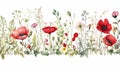 red green flower garden watercolor seamless border Royalty Free Stock Photo