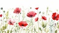 red green flower garden watercolor seamless border on white background Royalty Free Stock Photo