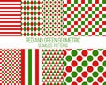 Red and green geometrical seamless patterns