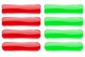 Red and green glass buttons. Shiny rectangle 3d icons with reflection Royalty Free Stock Photo