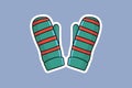 Red and Green Gloves Sticker design vector illustration. Winter objects icon concept.