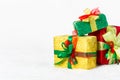 Red, green and golden Christmas gift box Royalty Free Stock Photo