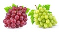 Red and green grape with leaves isolated on white background. Studio shot. Collection Royalty Free Stock Photo