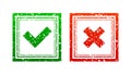 Red and Green Grunge Yes and No. Ok and No. Check mark and cross. Grunge stamp template. Vector illustration. Royalty Free Stock Photo