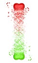 Red and green hearts pixel explosion