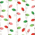 Red and Green Holiday Christmas and New Year Intertwined String Lights Stripes Background Vector Seamless Pattern