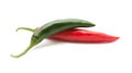 Red and green hot chili peppers isolated Royalty Free Stock Photo