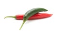 Red and green hot chili peppers isolated Royalty Free Stock Photo