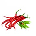 Red and green hot chili peppers isolated on white background Royalty Free Stock Photo