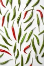 Red and green hot chilli pepper on white background Royalty Free Stock Photo