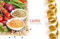 Red and green lentils and vegetables Royalty Free Stock Photo