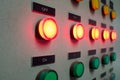 Red and green light led on electric Control Panel showing on/off status Royalty Free Stock Photo