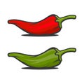 Red and Green Mexican Jalapeno Hot Chili Peppers Icons Set. Vector