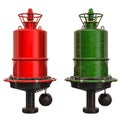 Red and green navigational buoys, 3D rendering