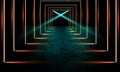 Neoned lines futuristic aesthetics. Glowing neon futuristic style on smoked dark background. Wallpaper, background. Royalty Free Stock Photo