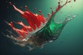 red and green paint splashing on black background. generative ai Royalty Free Stock Photo