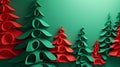 red and green papercut Christmas trees