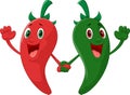 Red and green pepper holding hand