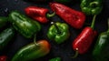 red green Peppers seamless background splash in water generative AI Royalty Free Stock Photo