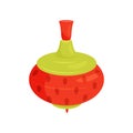 Red-green Plastic Spinning Top. Vintage Children Toy. Item For Play On The Ground. Flat Vector Icon