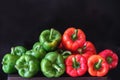 Red and green raw peppers on a black background Royalty Free Stock Photo