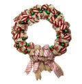 Red and Green Ribbon Christmas wreath with decorations isolated on white background Royalty Free Stock Photo