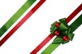 Red and green ribbons with bow