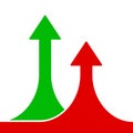 Red and Green Rising Arrows on White Background. Royalty Free Stock Photo