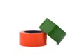 Red and green rolls of duct tape isolated on white background. Royalty Free Stock Photo