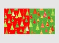 Red and green seamless wrapping paper variation for Christmas, New year and winter holiday with abstract firs