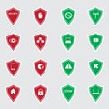 Red and green security shields stickers eps10