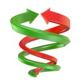 Red and green spiral arrows. 3D render