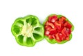 Red green sweet bell pepper sliced isolated on white background Royalty Free Stock Photo