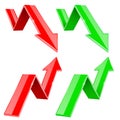 Red and green UP and DOWN arrows. Financial statistic 3d symbols