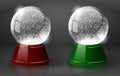 Red and green vector snow globe empty template isolated on transparent background. Christmas magic ball. White glass ball dome Royalty Free Stock Photo