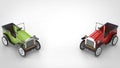 Red and green vintage toy cars - top down view Royalty Free Stock Photo