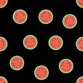 Red and Green Watermelon Fruits Digital Paper. Watermelon on Black Background.