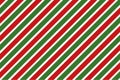 Red, green and white diagonal stripes background vector illustration. Candy cane pattern for Christmas or New Year Royalty Free Stock Photo