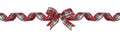 Curly red, green and white plaid Christmas gift bow and ribbon isolated on white Royalty Free Stock Photo