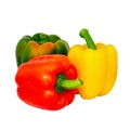 Red, green and yellow bell peppers isolated with white background and clipping path Royalty Free Stock Photo