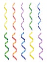 Red, green, yellow, blue shiny curling ribbons or party serpentine