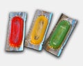 Red green and yellow condoms