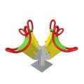 Red, green and yellow four-person children see-saw, 3D illustration