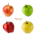 Red, green and yellow fresh apples with water drops isolated on white background Royalty Free Stock Photo