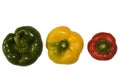 Red, green and yellow pepper on white Royalty Free Stock Photo