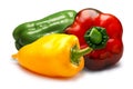 Red, green and yellow sweet bell peppers, paths