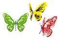 Red green yellow white paint made butterfly set
